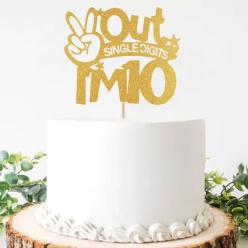 10th Birthday Peace Out Gold Cake Pick